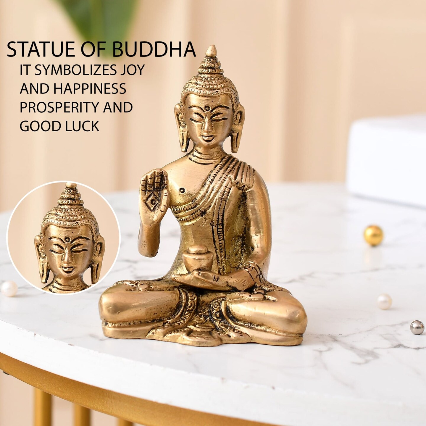 Buddha Statue 4 Inch Brass Buddha Idol Sculpture for Home Living Room Zen Decor - Perfect Gift for Spiritual Meditation Shrine
