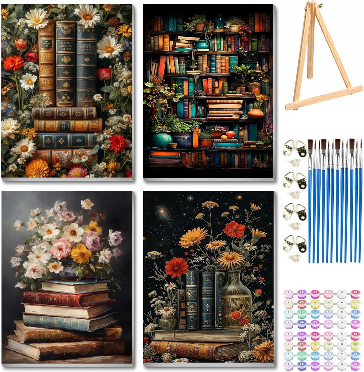 4 Pack Book Paint by Numbers Kit for Adults with Frame,12x16inch