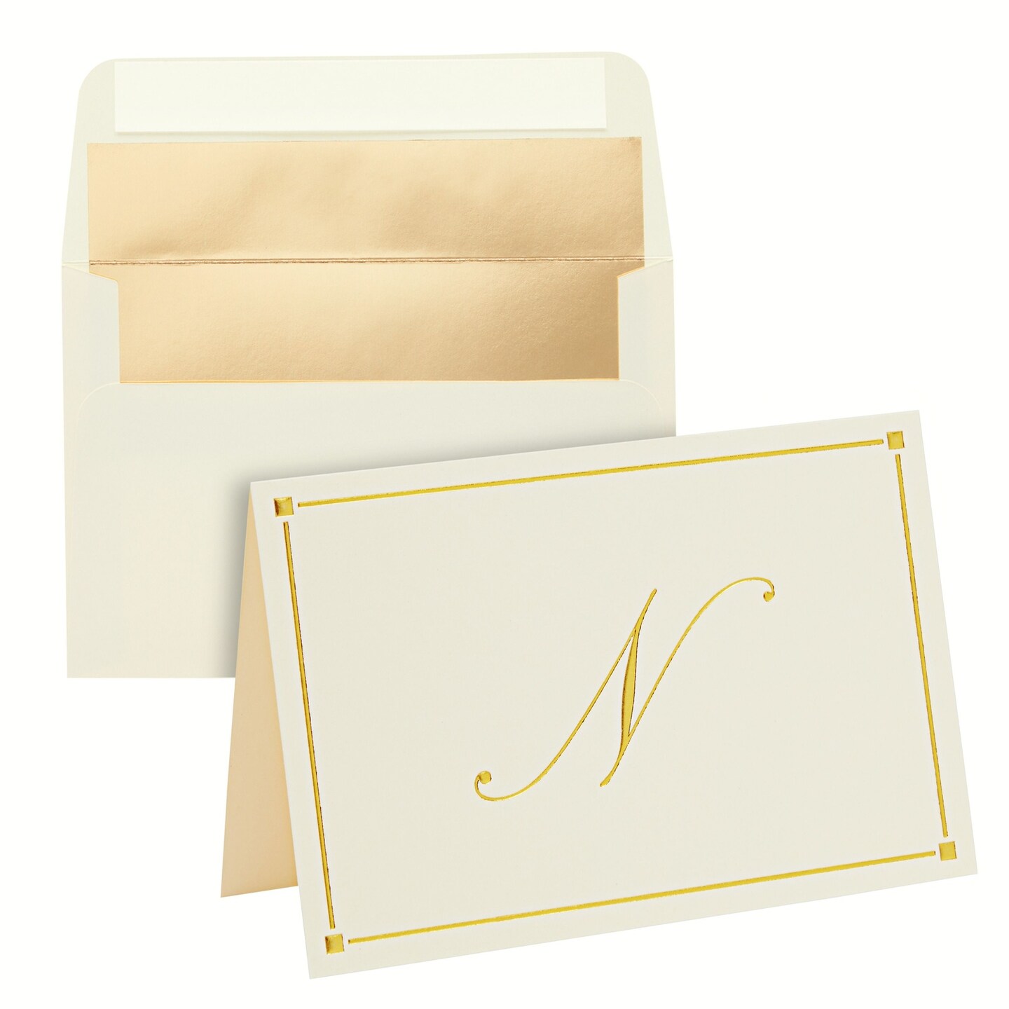 Gold Foil Letter N Personalized Blank Note Cards with Envelopes 4x6, Initial N Monogrammed Stationery Set (Ivory, 24 Pack)