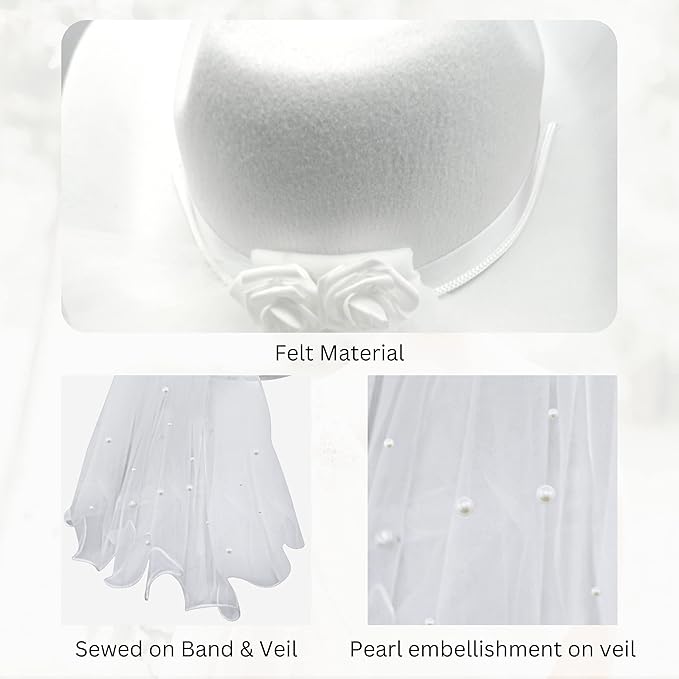 4E&#x27;s Novelty Bride Cowgirl Hat with Veil &#x26; Sash - Women White Cowboy Hat Bachelorette Party, Bridal Shower Dress Up