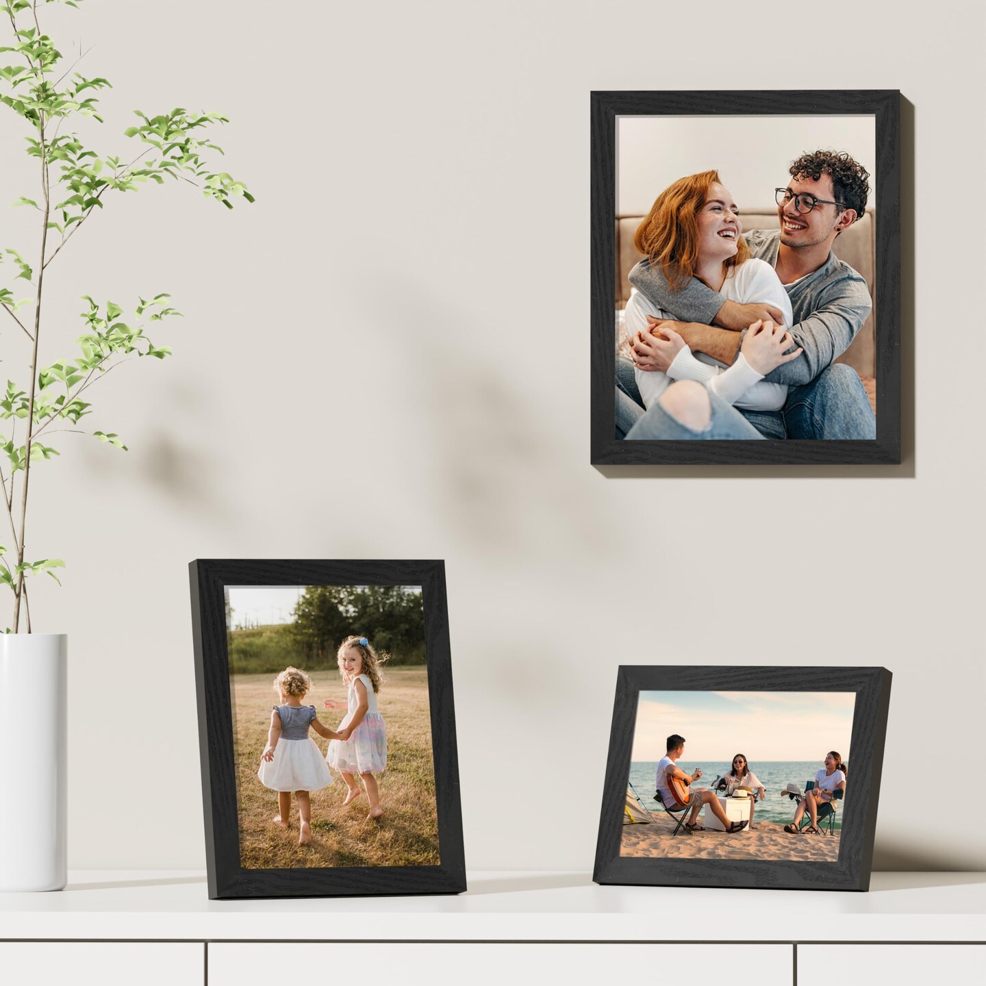 8x10 Picture Frames Set of 9, Shatter Resistant Plexiglass, Display 5x7 Pictures with Mat or 8x10 without Mat, Photo Frames for Wall or Tabletop, Engineered Wood, Black