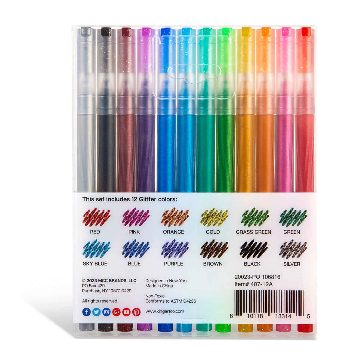 KINGART&#xAE; Gel Pens 12 Glitter Colors