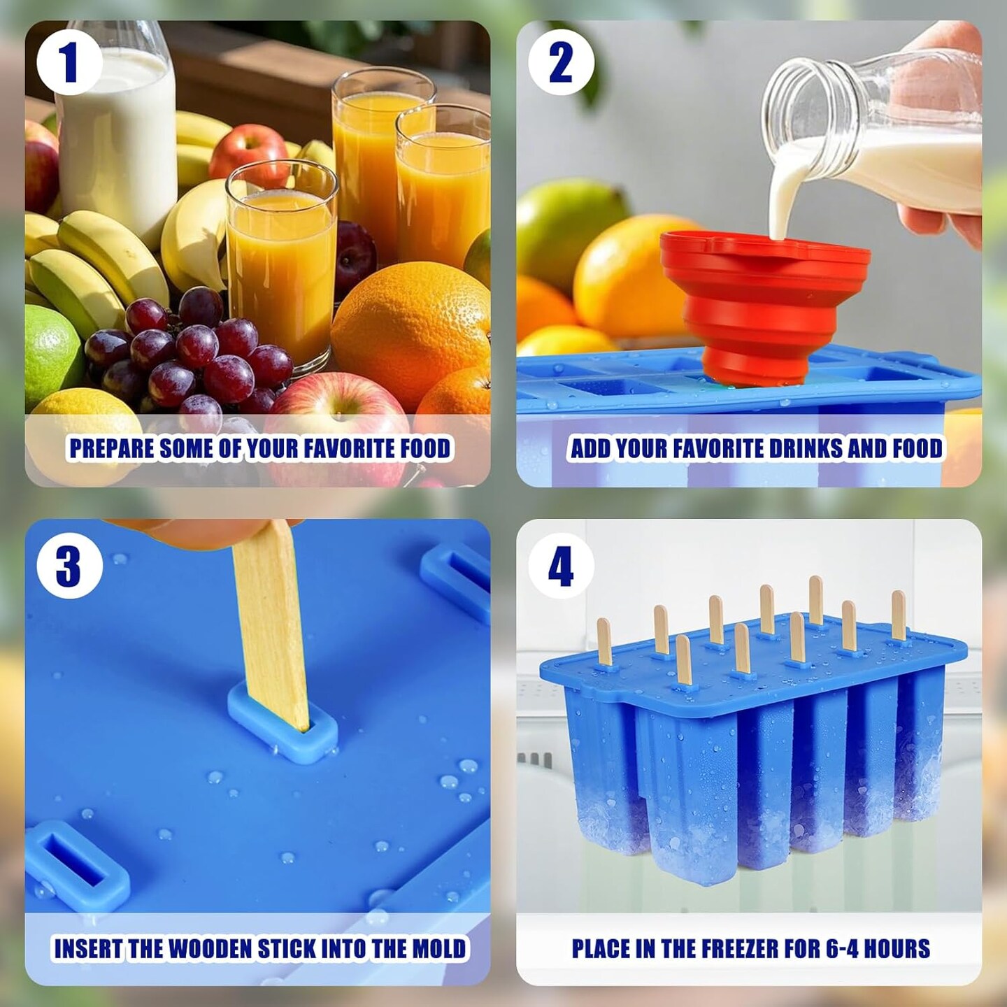 Silicone Popsicles Molds,Popcylce Molds,Food Grade Reusable Popsicle Molds for Kids,Homemade Popsicles Molds,Ice Cream Mold,Ice Pop Molds Maker with Popsicle Stick,Popsicle Bag,Funnel (Blue)
