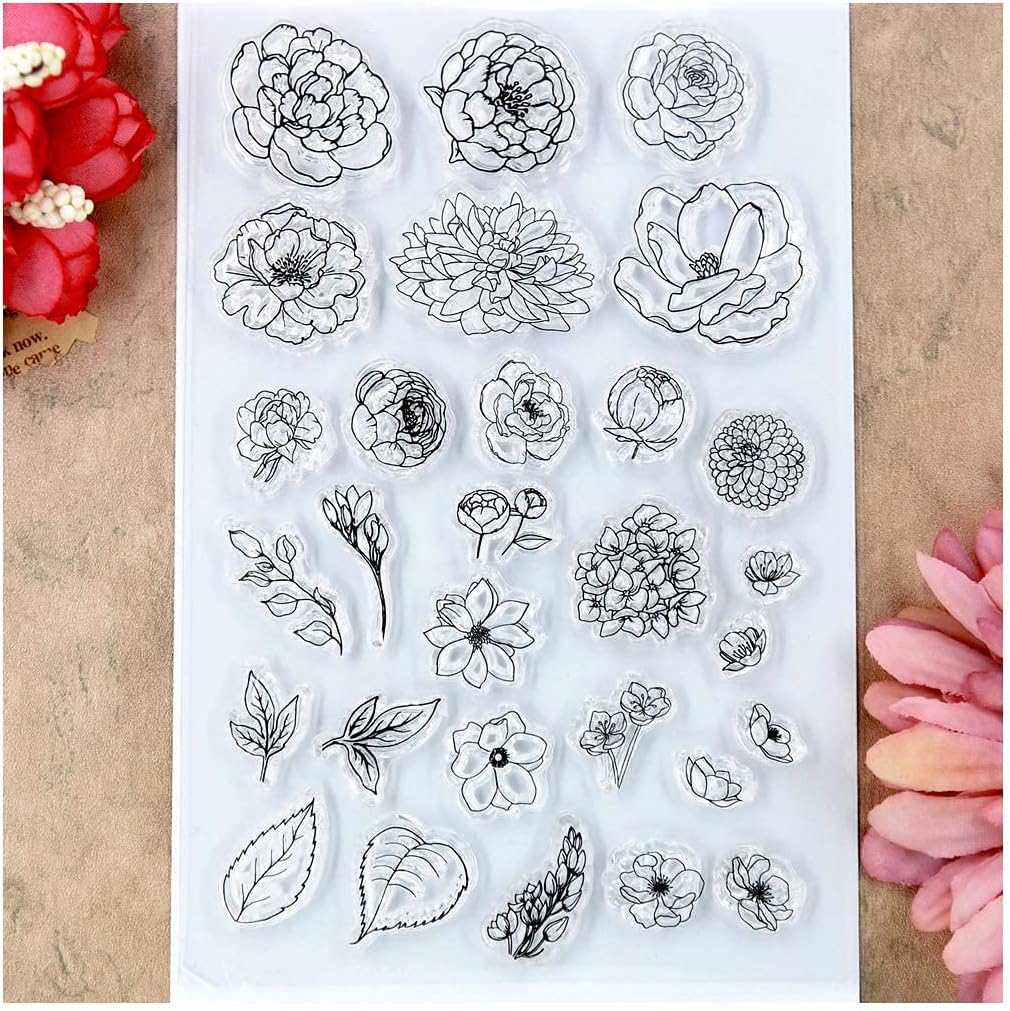 Flowers Leaves Clear Stamps for Card Making Decoration and DIY Scrapbooking