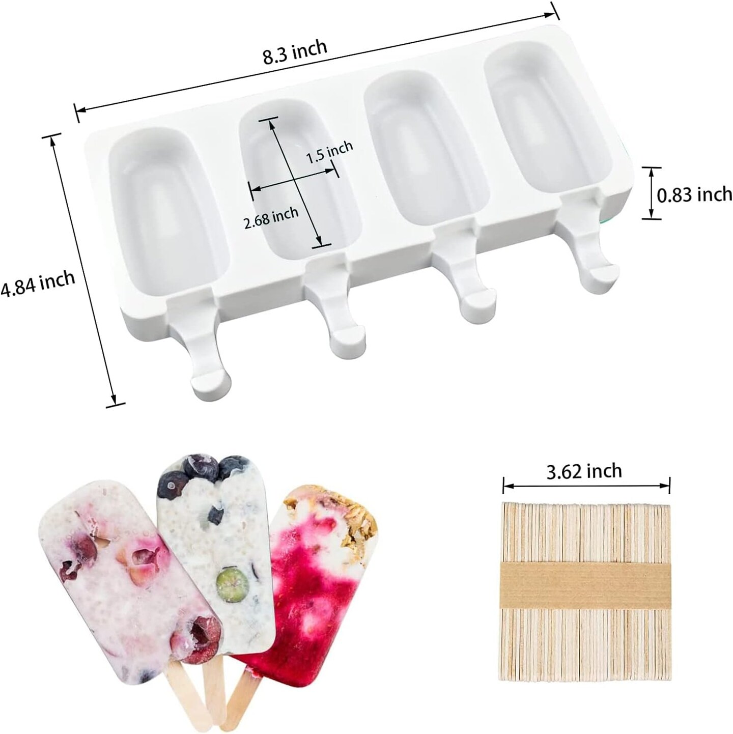 10 Pcs Ice Cream Molds, Silicone Popsicles Molds Ice Pop Molds Ice Cream Maker with 200 Wooden Sticks for DIY Ice Cream Chocolate Dessert