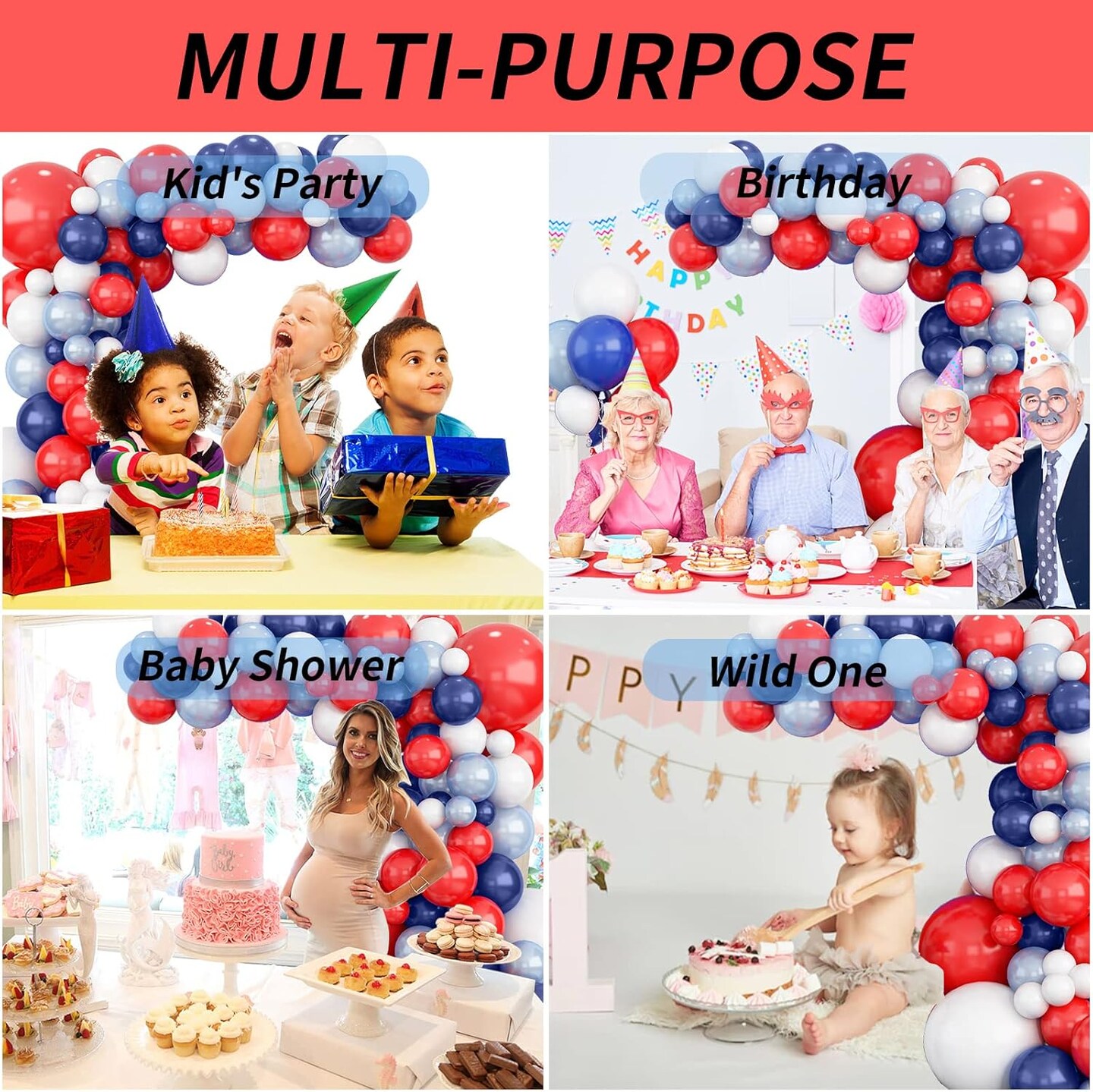 Red Blue White Balloons Arch Garland for Baseball Party Decorations Labor Nautical Balloons Navy Pearl Light Blue Latex Balloon