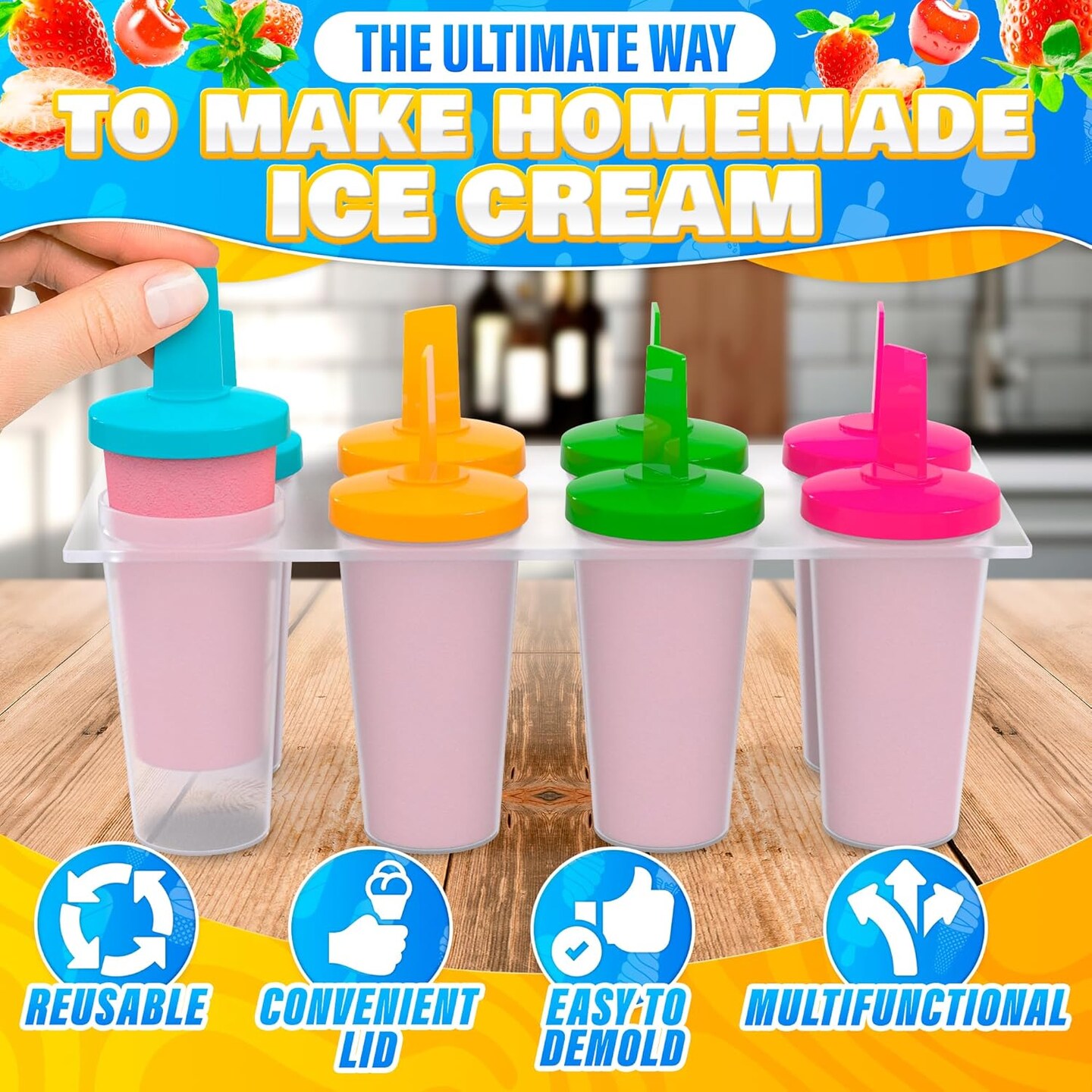 Ice Cream Maker Ice Pop Mold - 8Pcs Baby Popsicle Maker Mini Ice Cream Popsicle Molds Reusable Ice Popsicle Sleeves for Kids - Popsicles Molds Ice Cream Mold Popsicle Holders for Kids