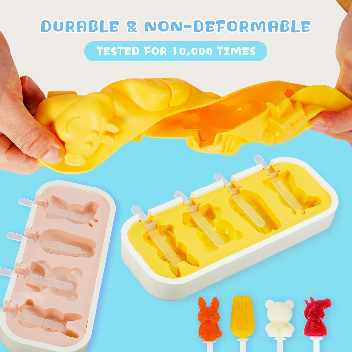 Popsicles Molds 3 Pack, Mini Popsicle Molds for Kids Baby Cute Shapes Silicone Popsicle Molds BPA Free Reusable Ice Cream Mold Popsicle Maker Homemade DIY Set (Animals&#x26;Cartoon*2)