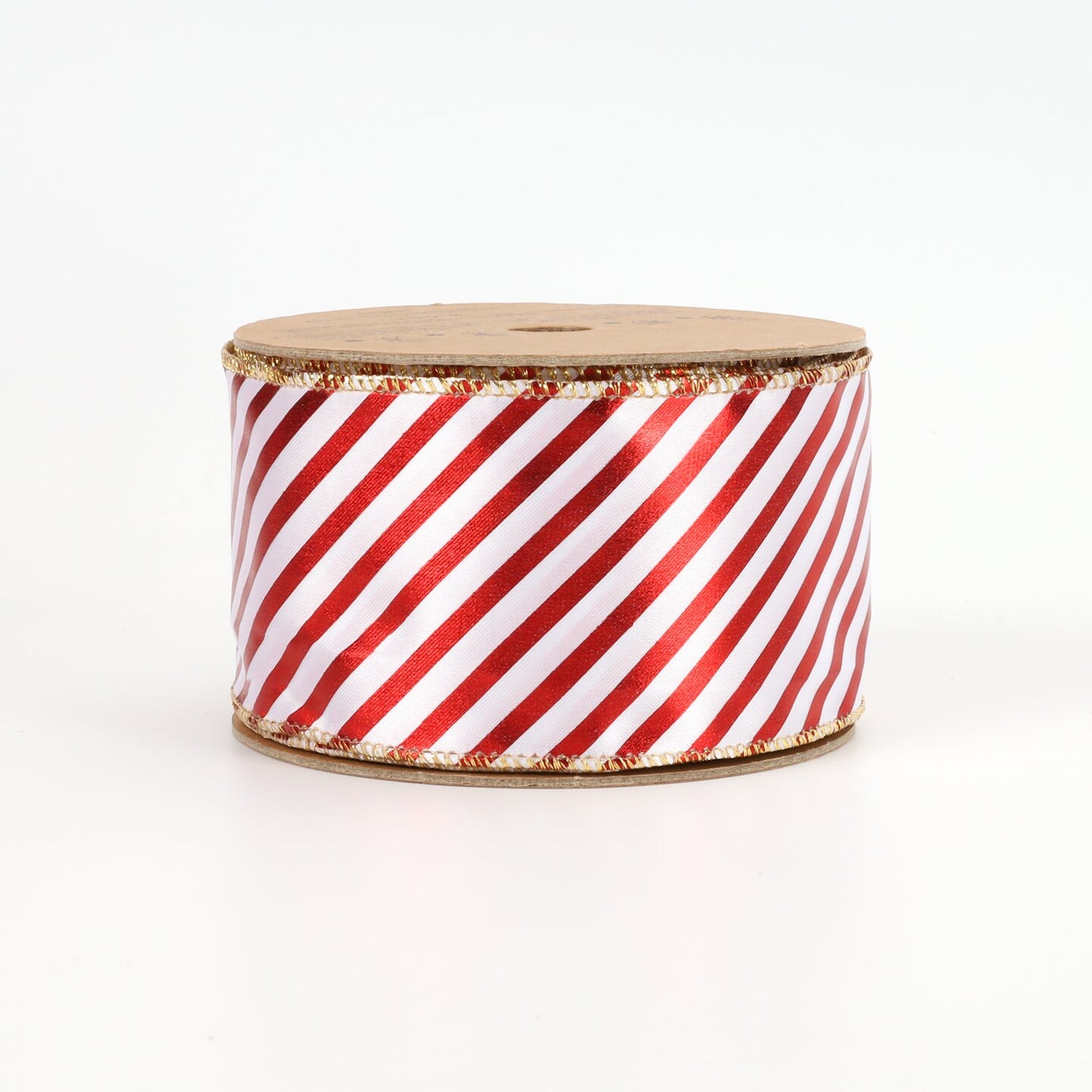 LaRibbons 2 1/2&#x22; Holiday Wired Ribbon | &#x22;Metallic Stripe&#x22; White/Red | 10 Yard Roll