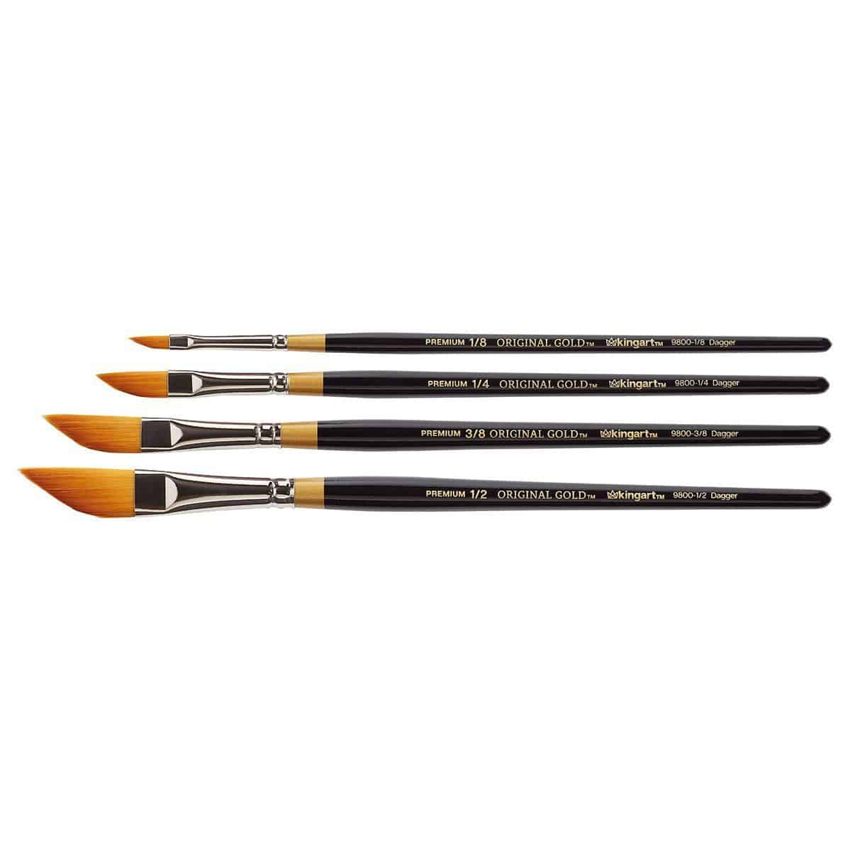 KINGART® Original Gold® 9800 Dagger Series, Premium Golden Taklon Multimedia Artist Brushes, Set of 4
