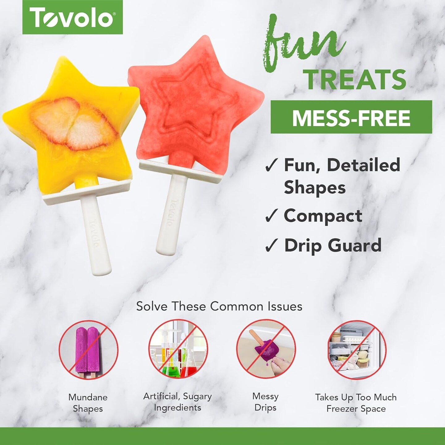 Silicone Popsicle Molds with Sticks (4-Pack, Star) - Reusable Ice Pop Molds for Homemade Flavored Ice Pops &#x26; Frozen Snacks - Stackable Popsicle Maker with Lid, Dishwasher Safe &#x26; BPA-Free