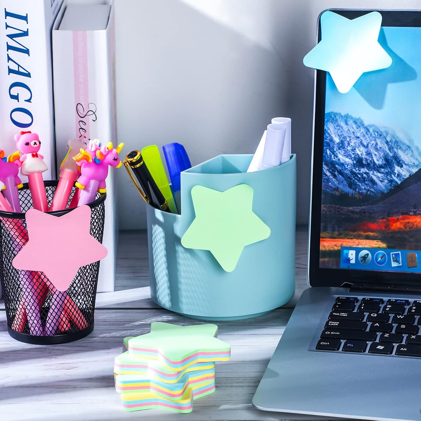 6 Pack Star Shape Sticky Notes 3 x 3 Inch Adhesive Self Stick Pads Easy to Post for Home Office Business Notebook 4 Colors 100 Sheets/Pad