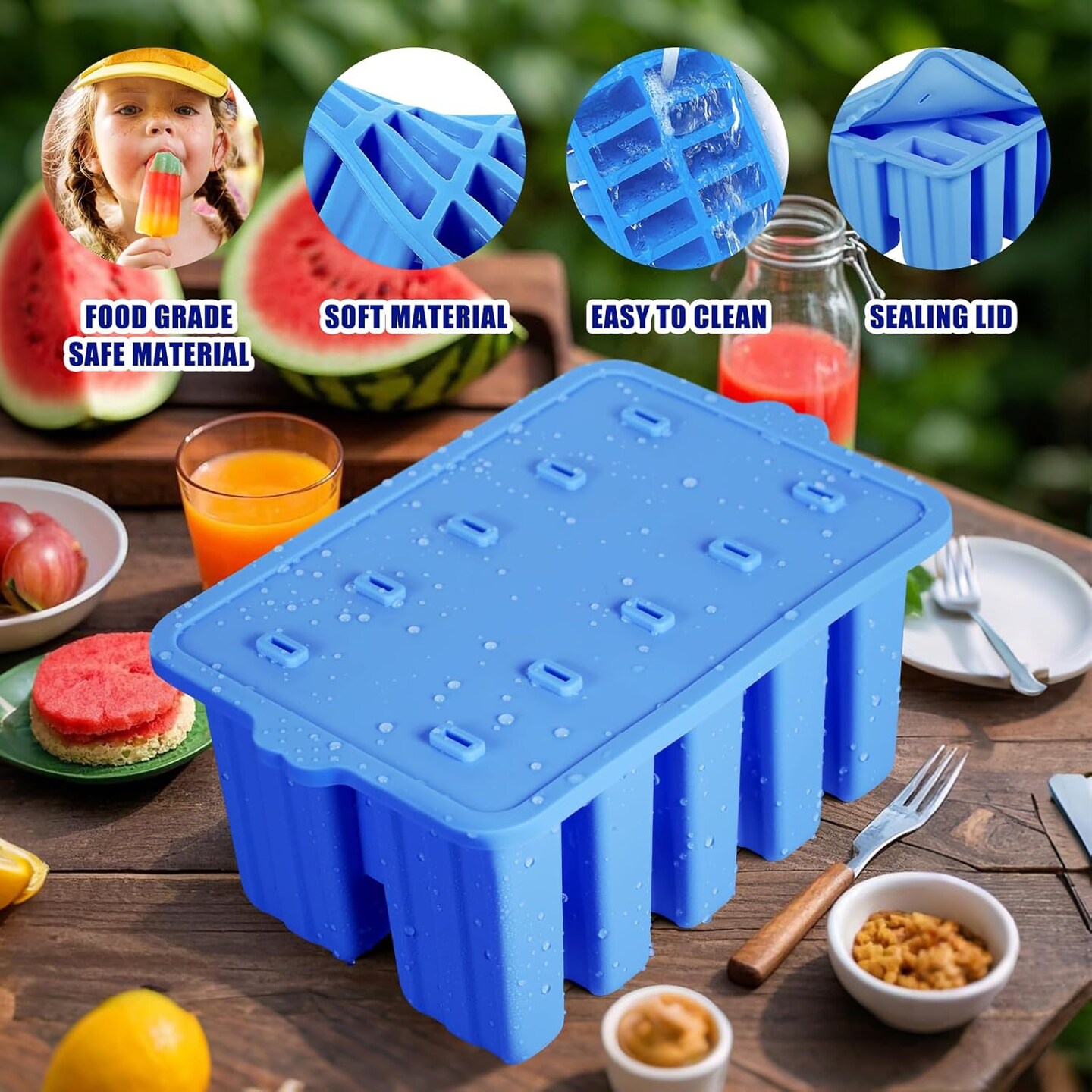 Silicone Popsicles Molds,Popcylce Molds,Food Grade Reusable Popsicle Molds for Kids,Homemade Popsicles Molds,Ice Cream Mold,Ice Pop Molds Maker with Popsicle Stick,Popsicle Bag,Funnel (Blue)