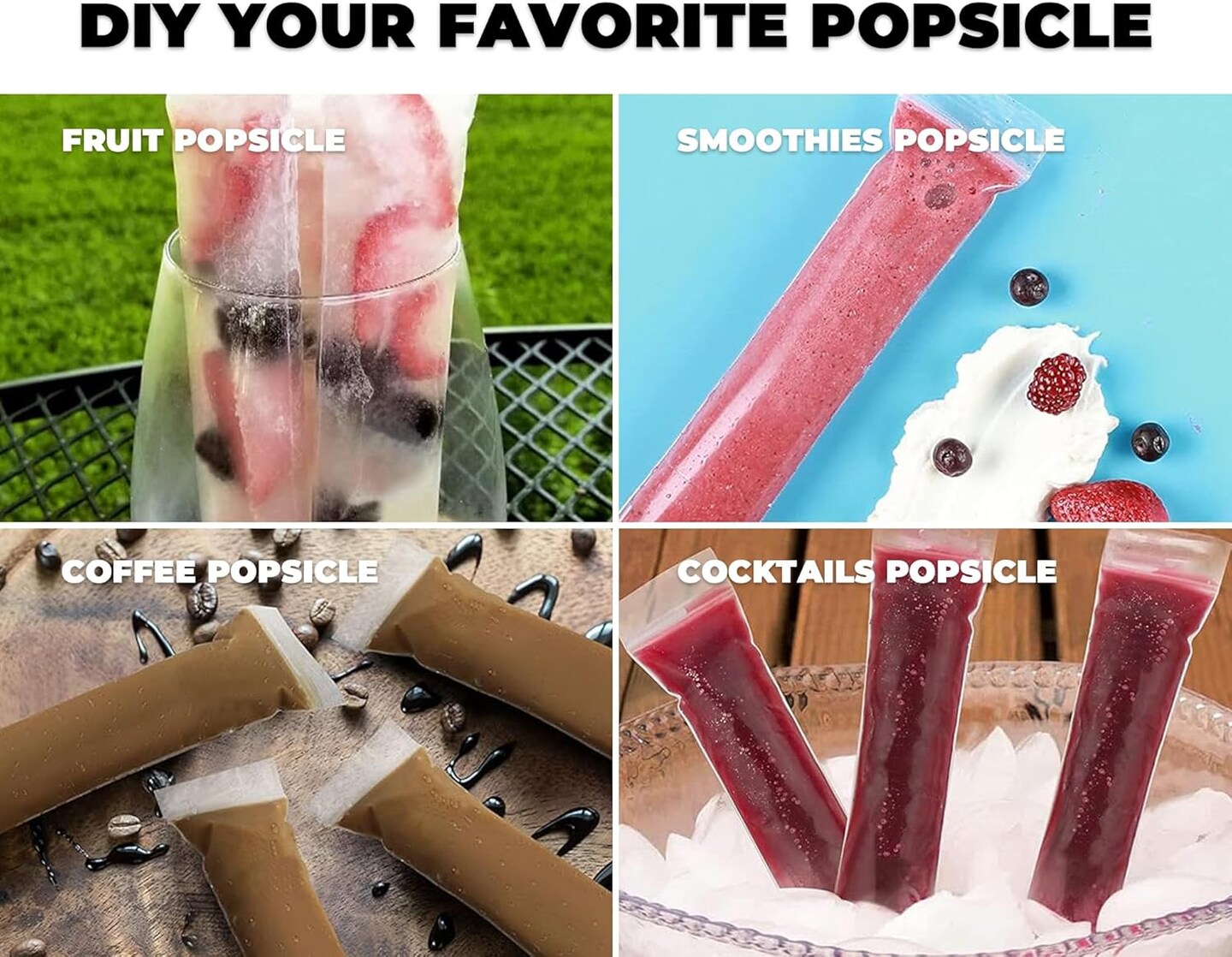 Disposable Popsicle Bags, 100 Pack 11.0&#x22;W x 2.2&#x22;H BPA-Free Freezer Pop Bags with Zip Seals &#x26; Silicone Funnel for DIY Healthy Snack Yogurt Stick Juice &#x26; Fruit Smoothies