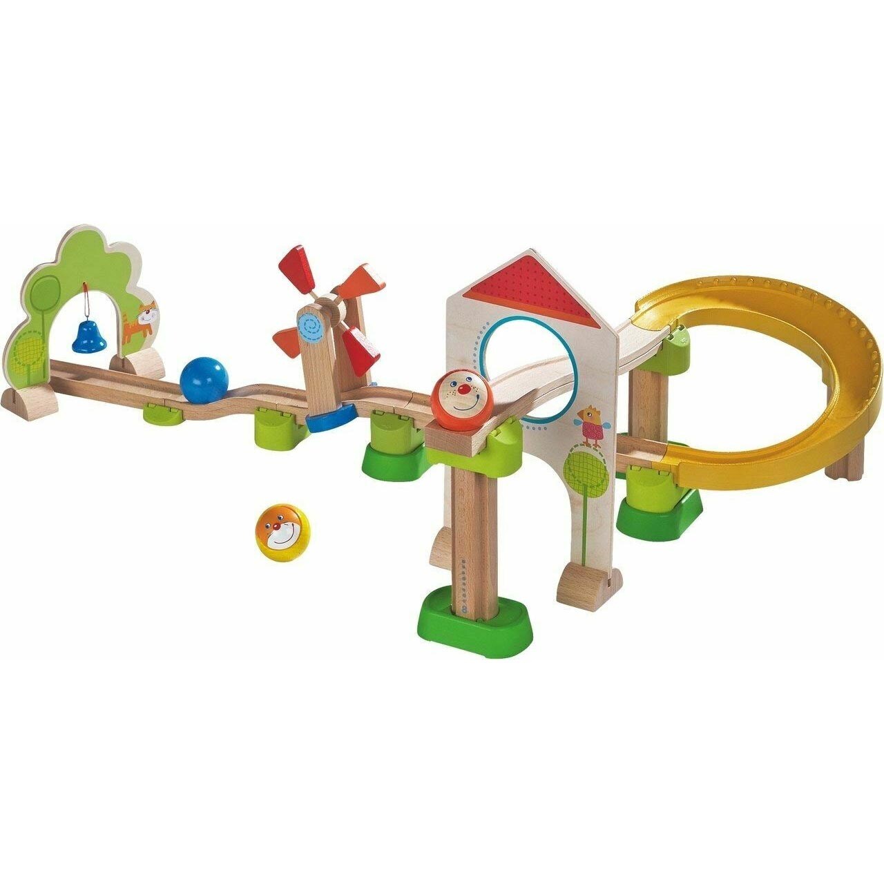 HABA Marble Run Kullerbu Windmill Playset, STEM Toy Building Set for 3-5 Year Olds, Montessori Toys Marble Maze, 25 Piece Ball Track