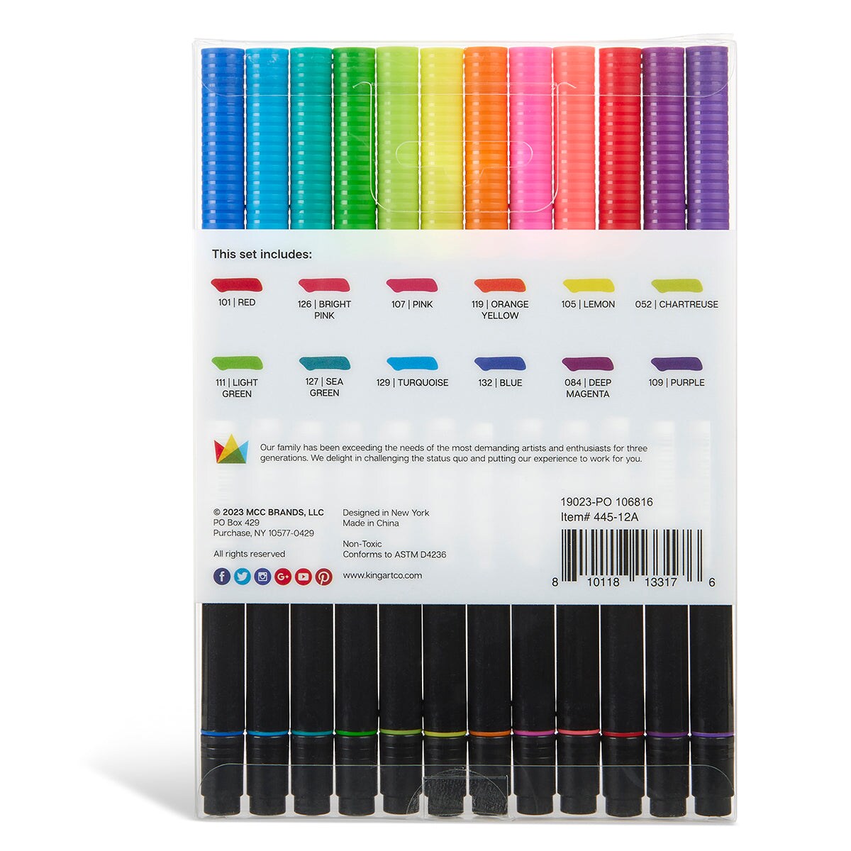 KINGART&#xAE; PRO Twin-Tip&#x2122; Brush Pens, 12 BRIGHT Colors