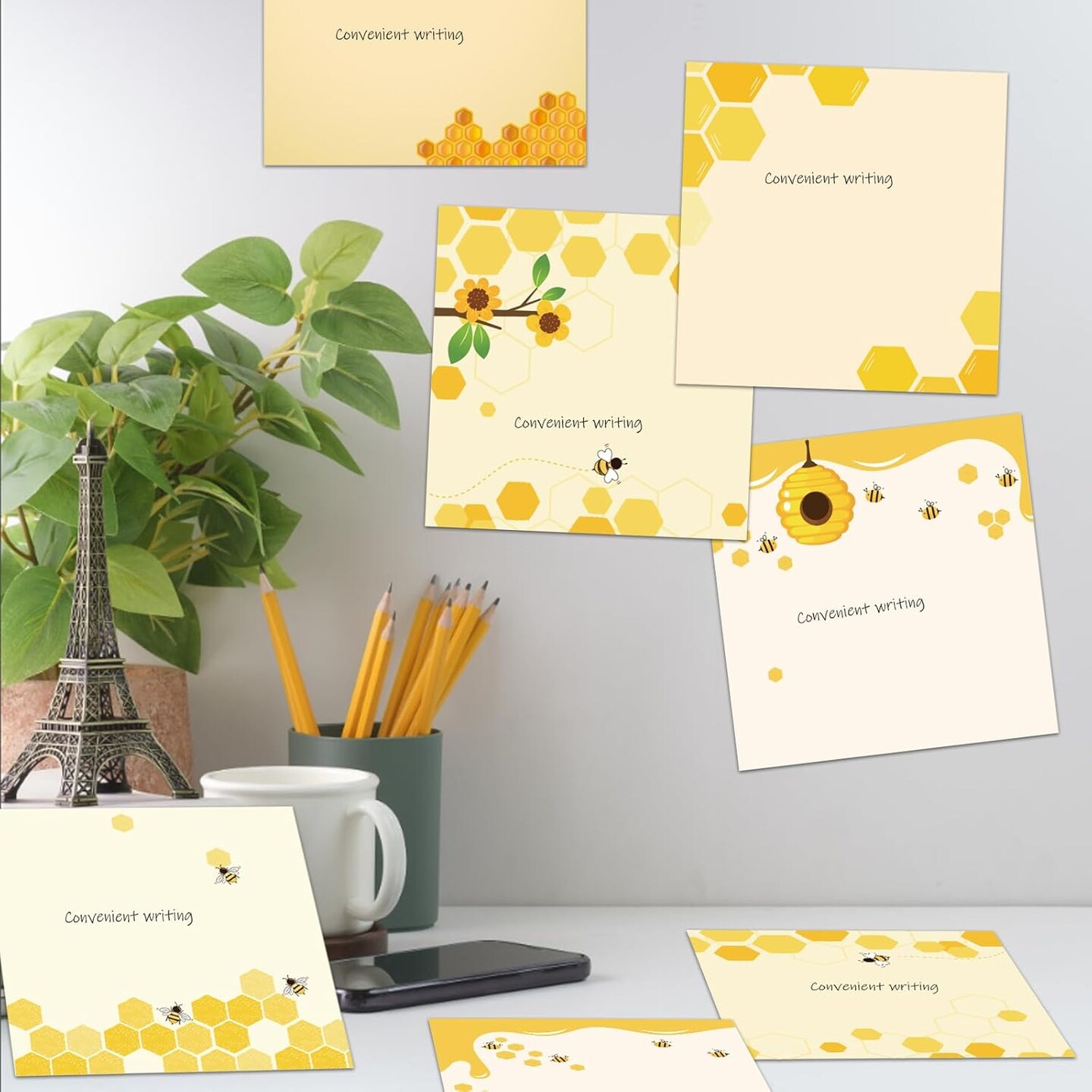 9 Pieces Bee Sticky Notes 3x3 Inch Cute Bee Note Pads Adesive Bee Memo Notes for School Office Home Supplies Students Teachers Gift