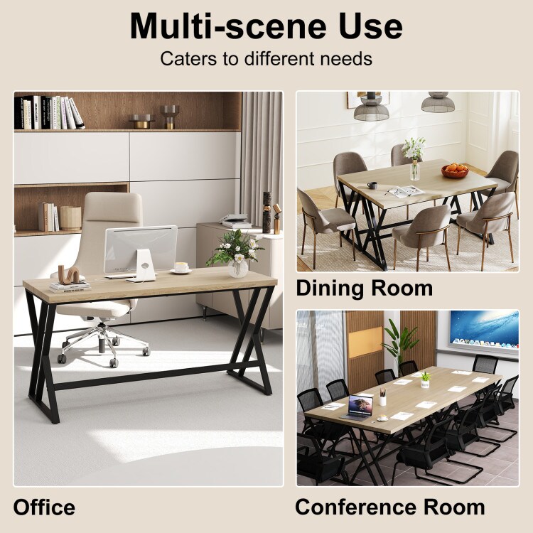 Large Computer Desk 59 Inch Metal Frame Office Desk with Footrest Crossbar