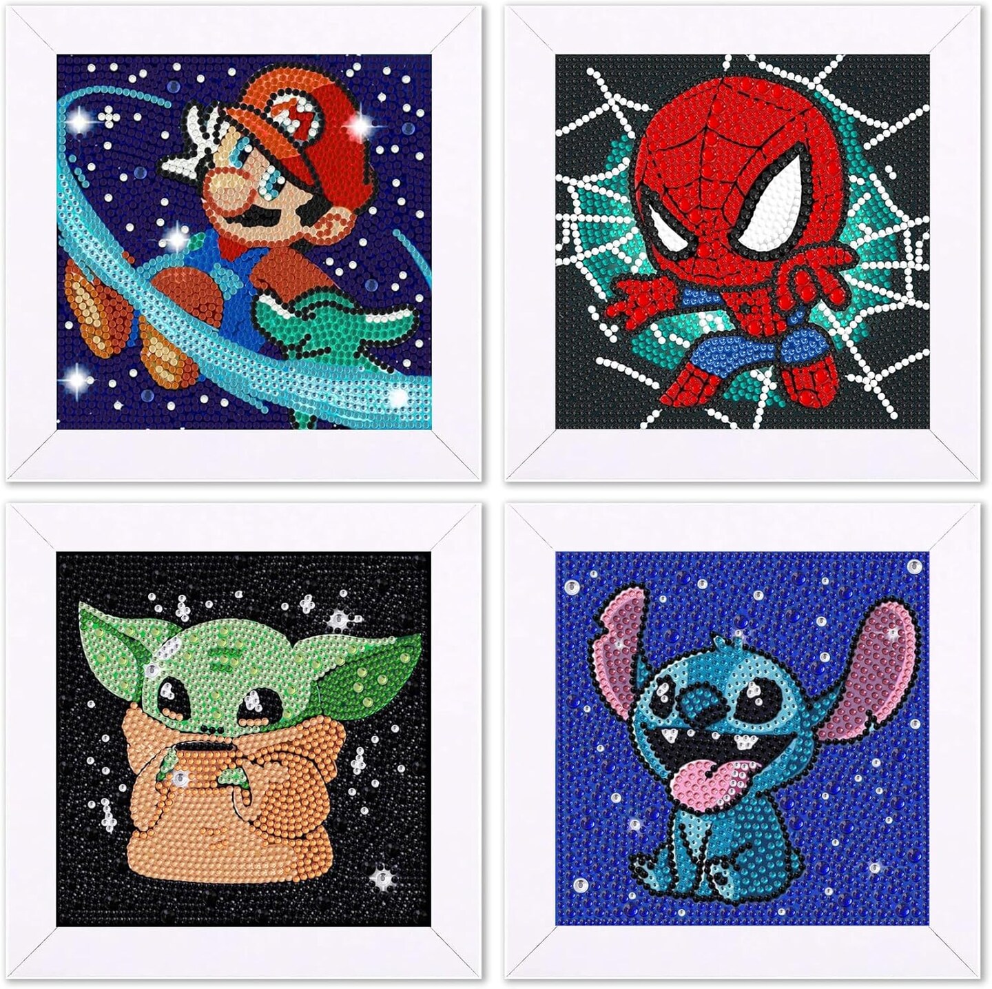 4 Pack Diamond Art Kits for Kids,Diamond Art Painting Kids Ages 4-8-12, Gem Art Kits for Boys and Girls (Without Frame,6x6 inch)