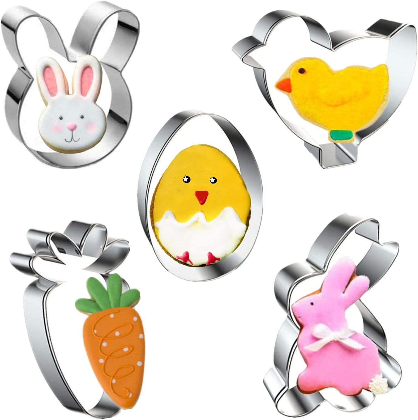 Easter Cookie Cutters, 5 Pieces Chick Carrot Egg Bunny Rabbite Shapes Metal Cookie Cutters Stainless Steel Sets Holiday Themed Baking Kit