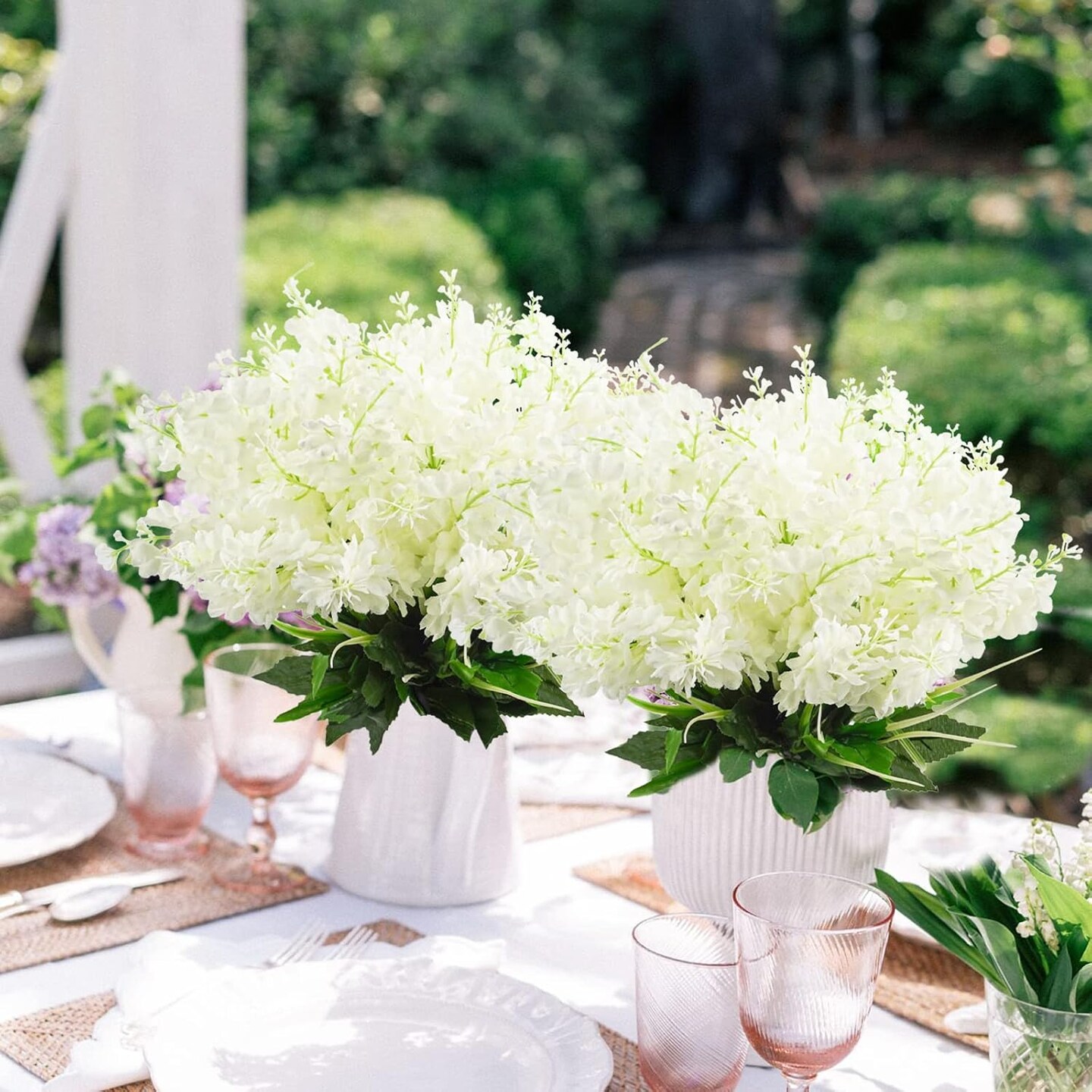 6Pcs Artificial Fake Silk Wisteria Flowers, 13.7&#x27;&#x27; Faux Hyacinth Flowers for Home Garden Outdoor Cemetery Grave Fences Spring Summer Decor Floral Arrangements, White