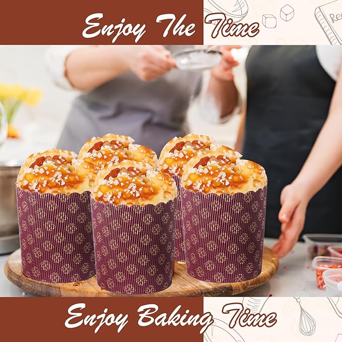 48 Pcs Easter Panettone Paper Pan Mold Corrugated Form for Cakes Bread Round Paper Baking Molds for Kitchen Muffin Cupcake Kulich Paska, Brown (12 oz)