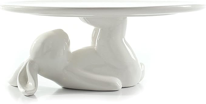 Cupcake Stand, Easter Decorations, Ceramic Dessert Plates for Eggs and Cookies, Bunny Candy Dish Gifts, 8.3 Inch White
