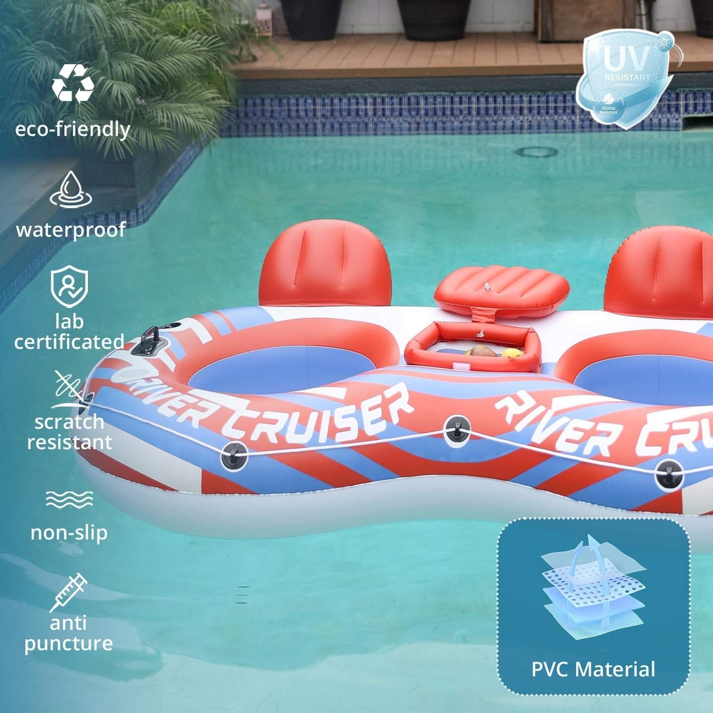 Vibrant Red Inflatable Pool and River Float for Swimming pool bed float