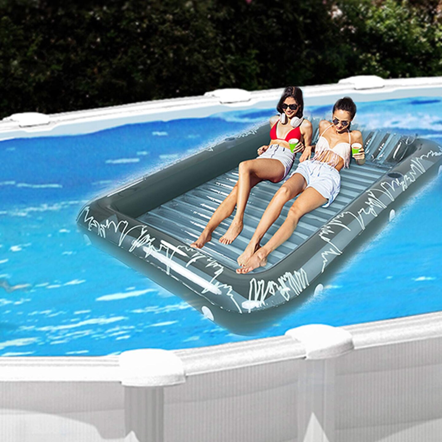 Comfortable Inflatable Pool Lounger for Sunbathing | CLear Green