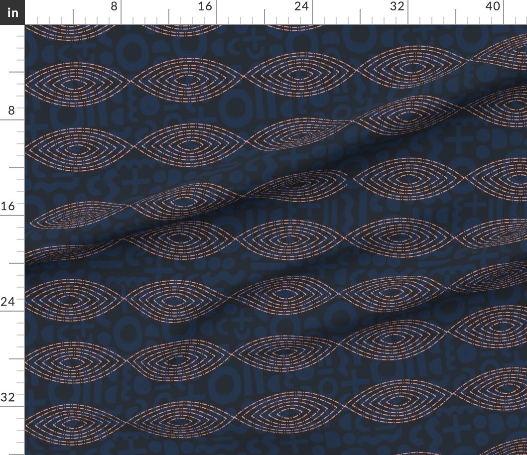 African Mystic All Seeing Eye Blue Black Lines Geometric Dots Custom Printed Fabric by Spoonflower Various Fabrics by the Yard or Fat Quarter