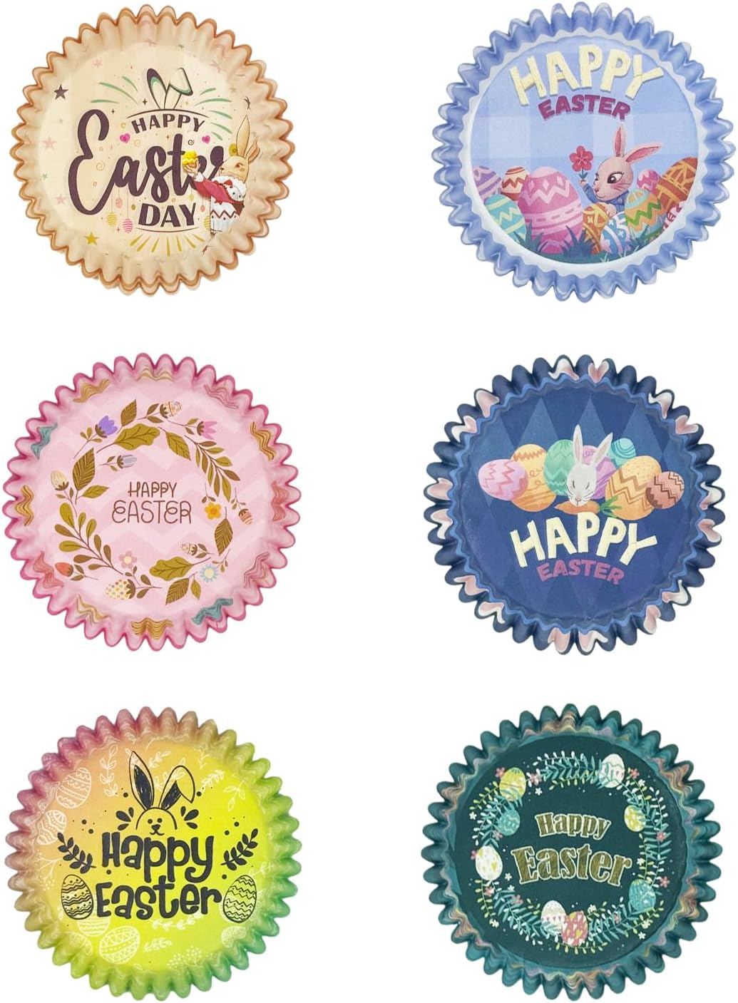 Easter 300PCS Mini Cupcake Liners Cupcake Cups 6 Designs Gradient Cupcake Papers Baking Cups Cupcake Wrappers (Small Size)