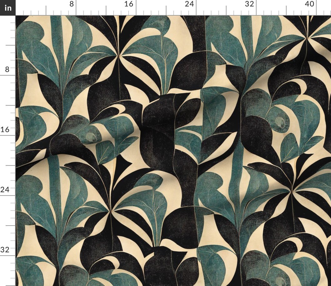 Various Fabrics by the Yard or Fat Quarter Art Deco Leaves Botanical Geometric 1920S Arches Abstract Weathered Faux Distressing Vintage Antique Retro Black And Green Custom Printed Fabric by Spoonflower