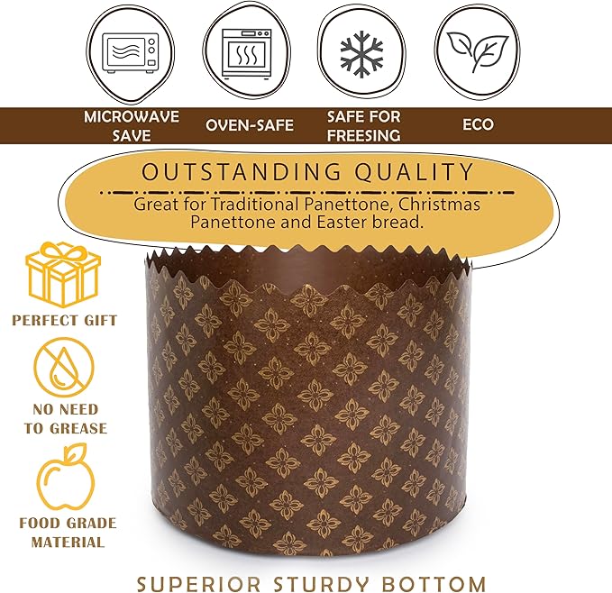 25 oz Easter Bread Forms Paska Mold Kulich |12 pcs| Easter Bread Paper Mold - Large Panettone Paper Mold - Brown Panettone Paper Baking Molds Universal - Brown Design W 5.9 x H 3.95-In