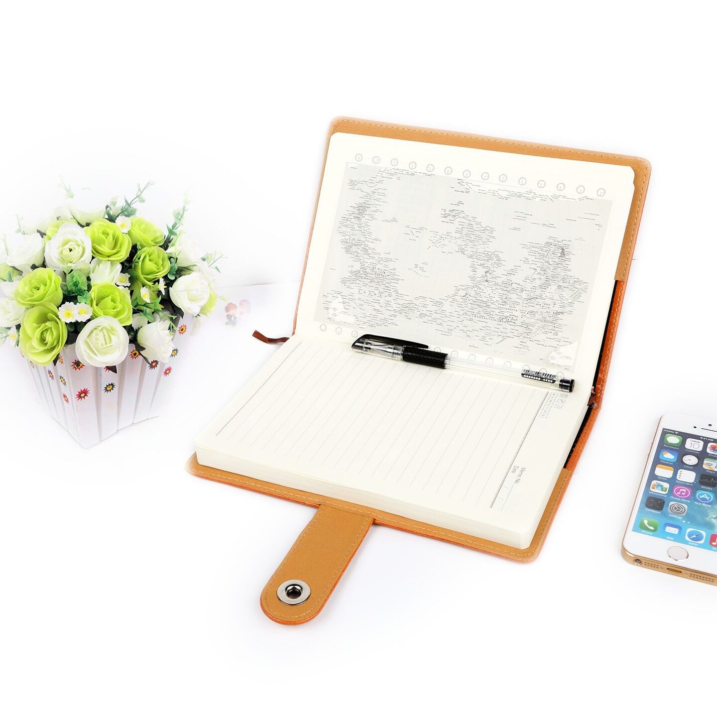Edge Collections -6" x 8.9"-Orange-Stylish Notebook with Calendar and World Map-1 pcs