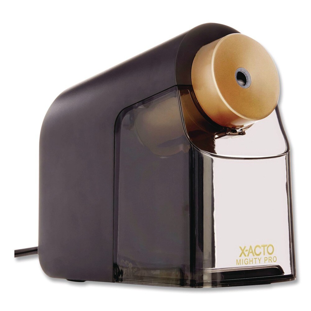 X-ACTO 4 in. x 8 in. x 7.5 in. AC-Powered Mighty Pro Electric Pencil Sharpener - Black/Gold/Smoke