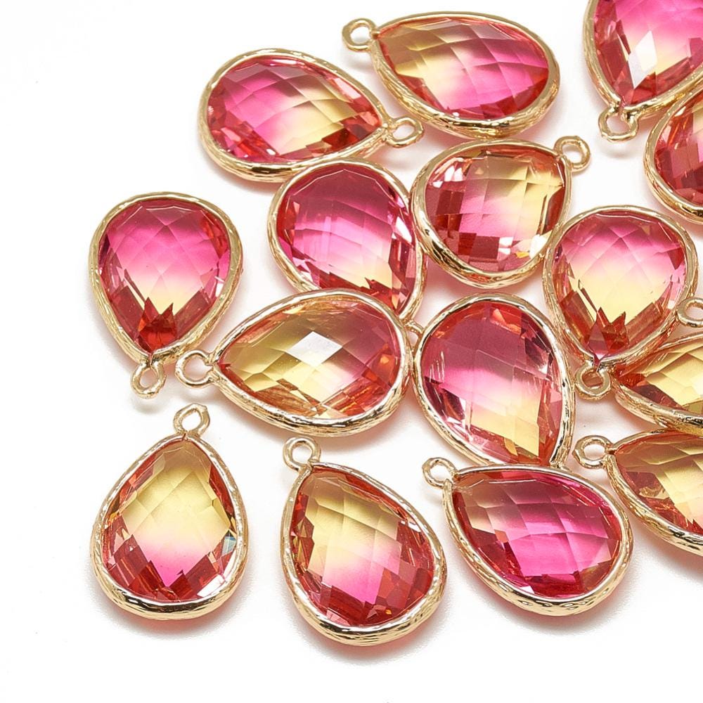 *5* 23x15mm Gold Plated Brass Faceted Teardrop Charms (2 Tone)