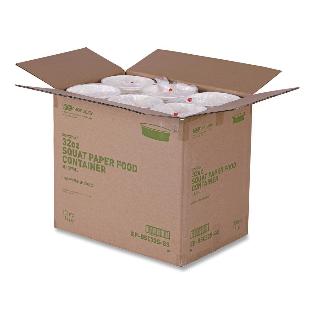 Eco-Products GreenStripe 7.28 in. Diameter x 2.48 in. 32 oz. Paper Food Containers - White (300/Carton)