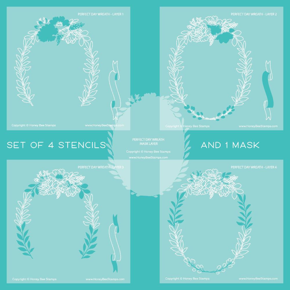 Perfect Day Wreath - Set of 5 - 6"x6" Coordinating Stencils and Mask - Retiring