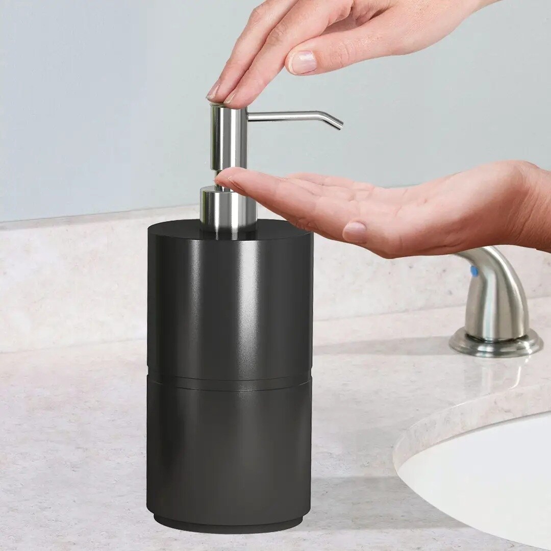 Liquid Soap Dispenser Pump Bottle | Black Resin | Bathroom Vanity & Kitchen Sink | Holds Soap, Lotion & Sanitizer