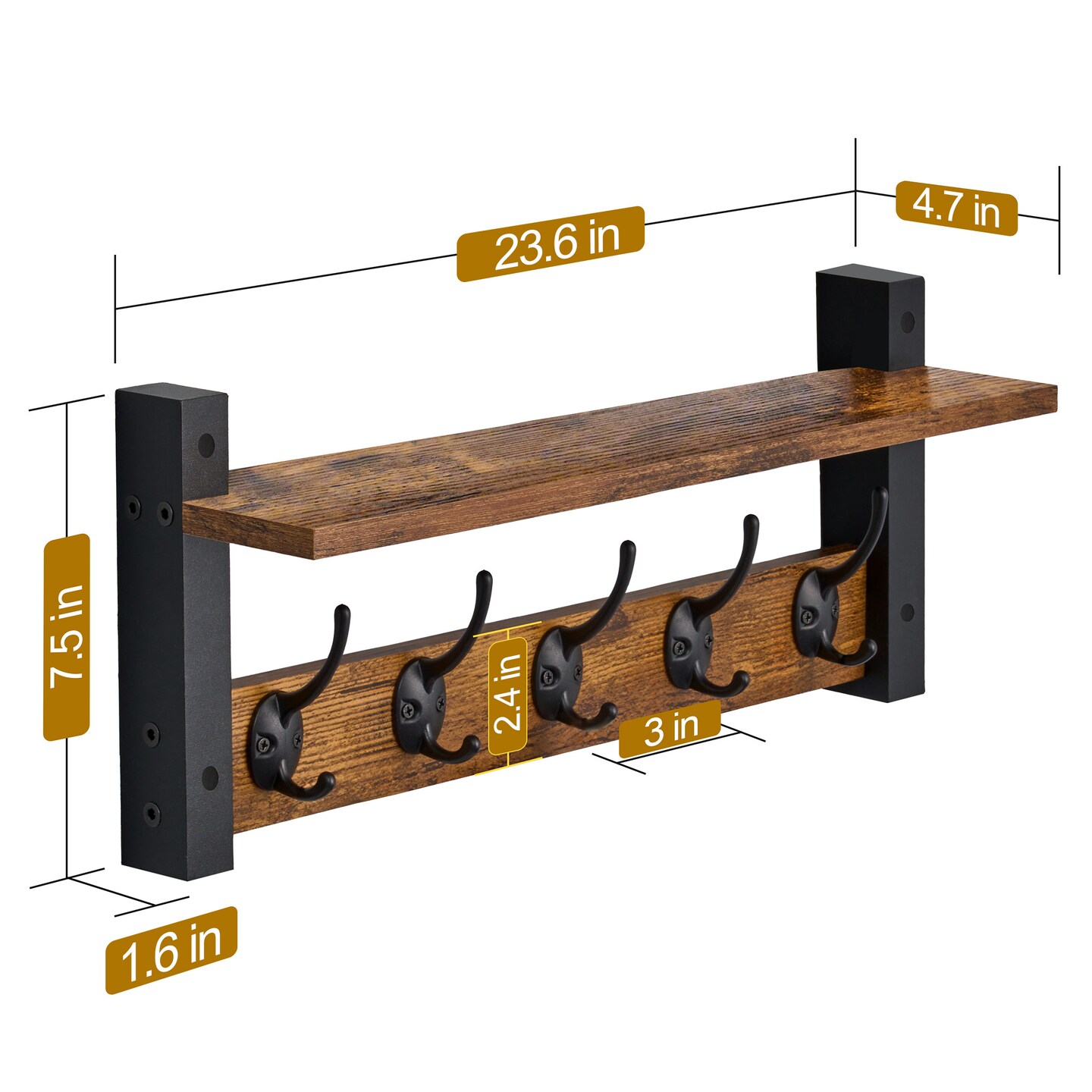 Sorbus Floating Wall Shelf with Hooks for Entryway, Bathroom, Bedroom, Kitchen, or Mudroom