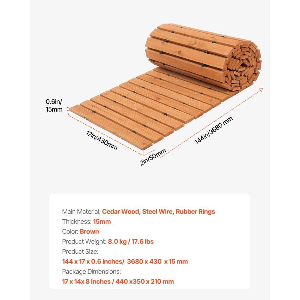 Wooden Roll Out Garden Pathway, Non-Slip Cedar Walkway for Backyard and Outdoor Areas