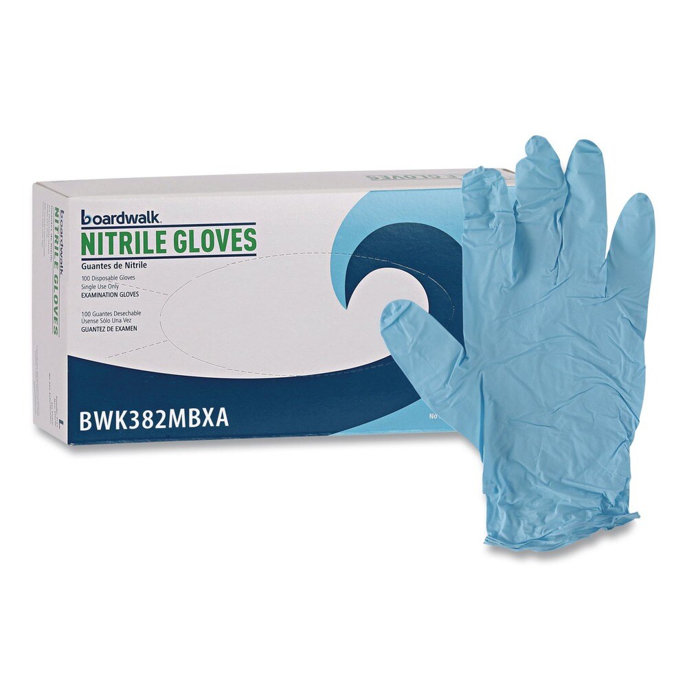 Boardwalk 5 mil 9.5 in. Long Powder-Free Disposable Examination Nitrile Gloves - Medium, Blue (100/Box)