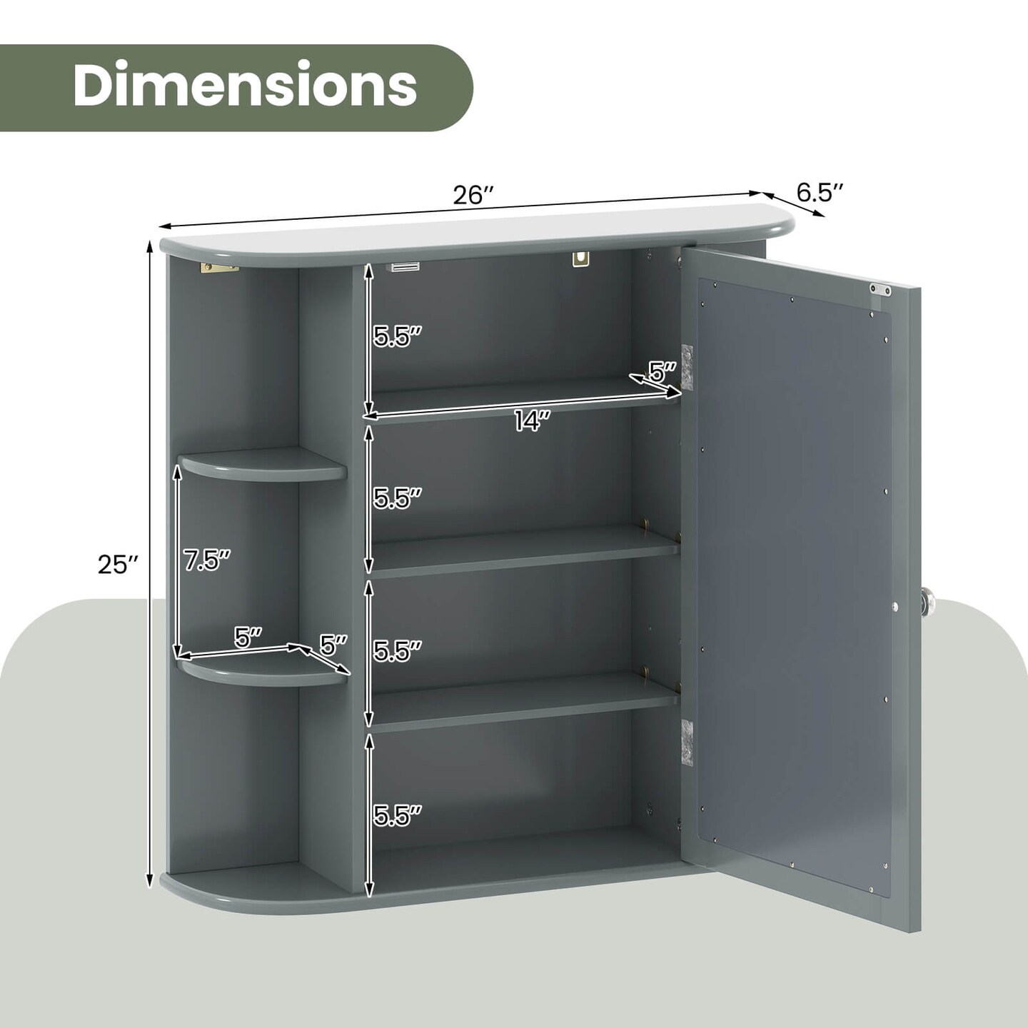 Costway Multipurpose Wall Surface Bathroom Storage Medicine Cabinet Mirror Gray/White/Black/Brown