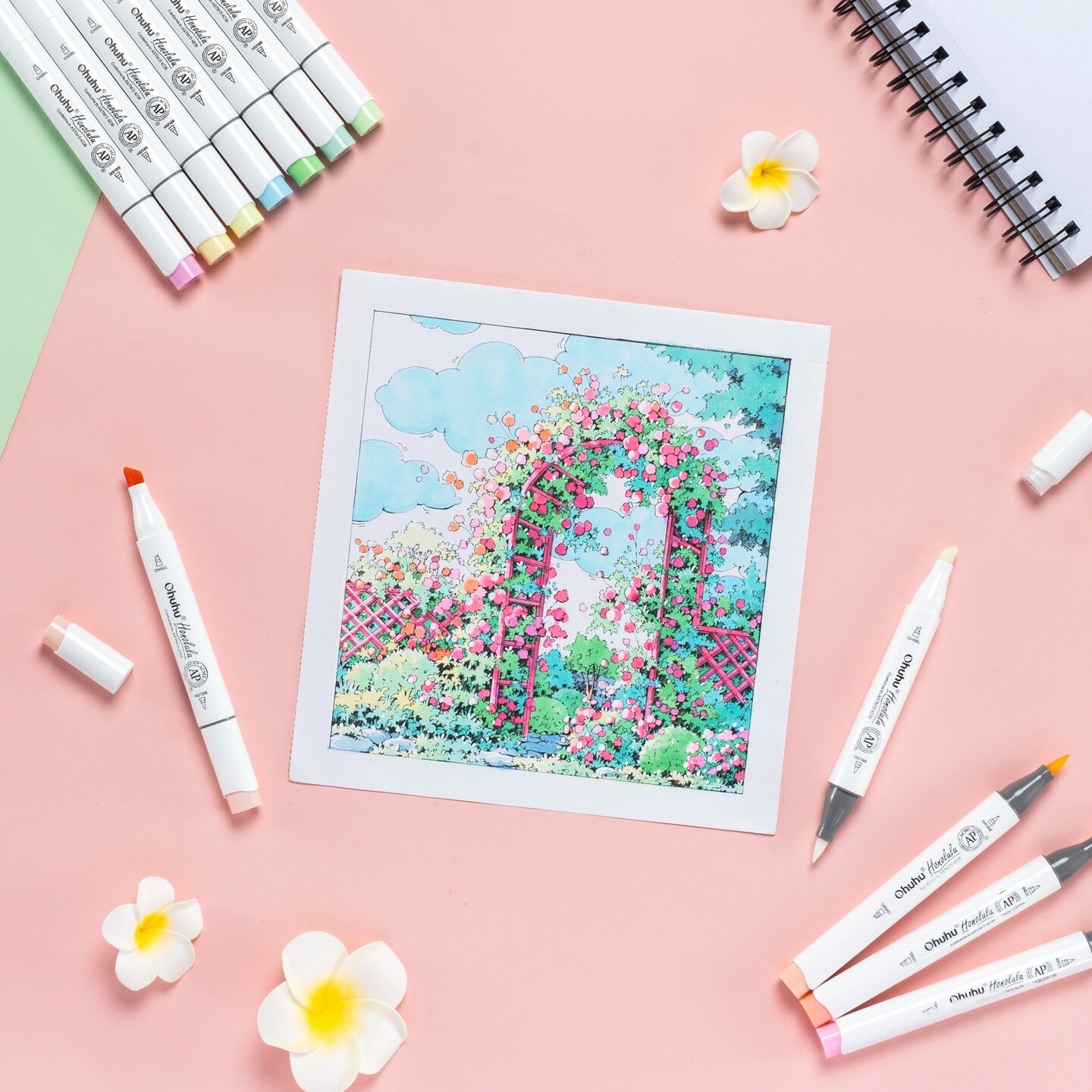 Ohuhu Honolulu B 48/96 Pastel Colors Markers Alcohol Based - Brush & Fine Dual Tips - Sweetness & Blossoming Color Sets