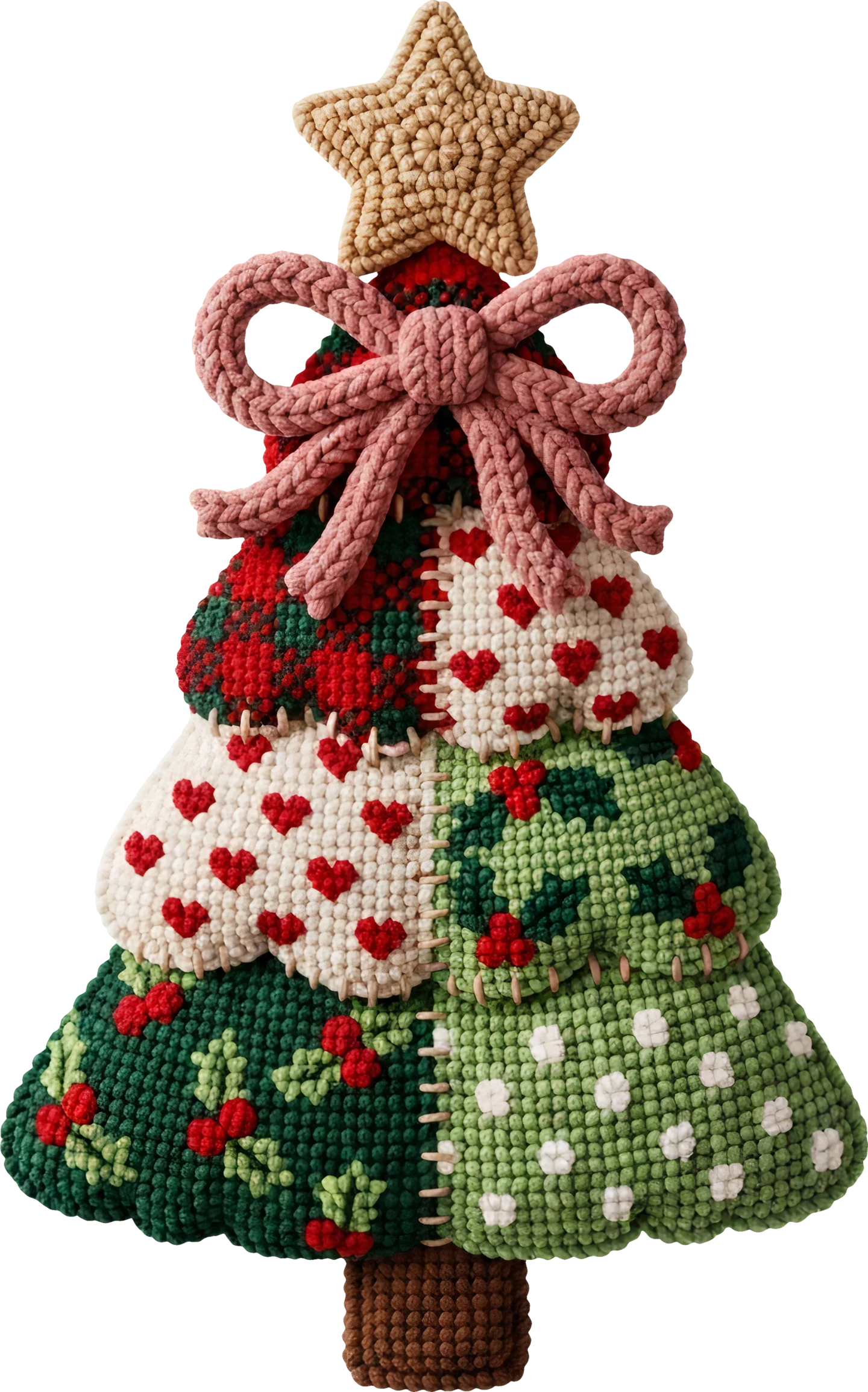 Christmas DTF Transfer - Patchwork Quilted Tree Faux Knit Ready Press