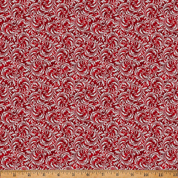 Fabric Hoffman Crimson Silver Scroll Blooming Holidays by the Quarter Yard X7790-10S