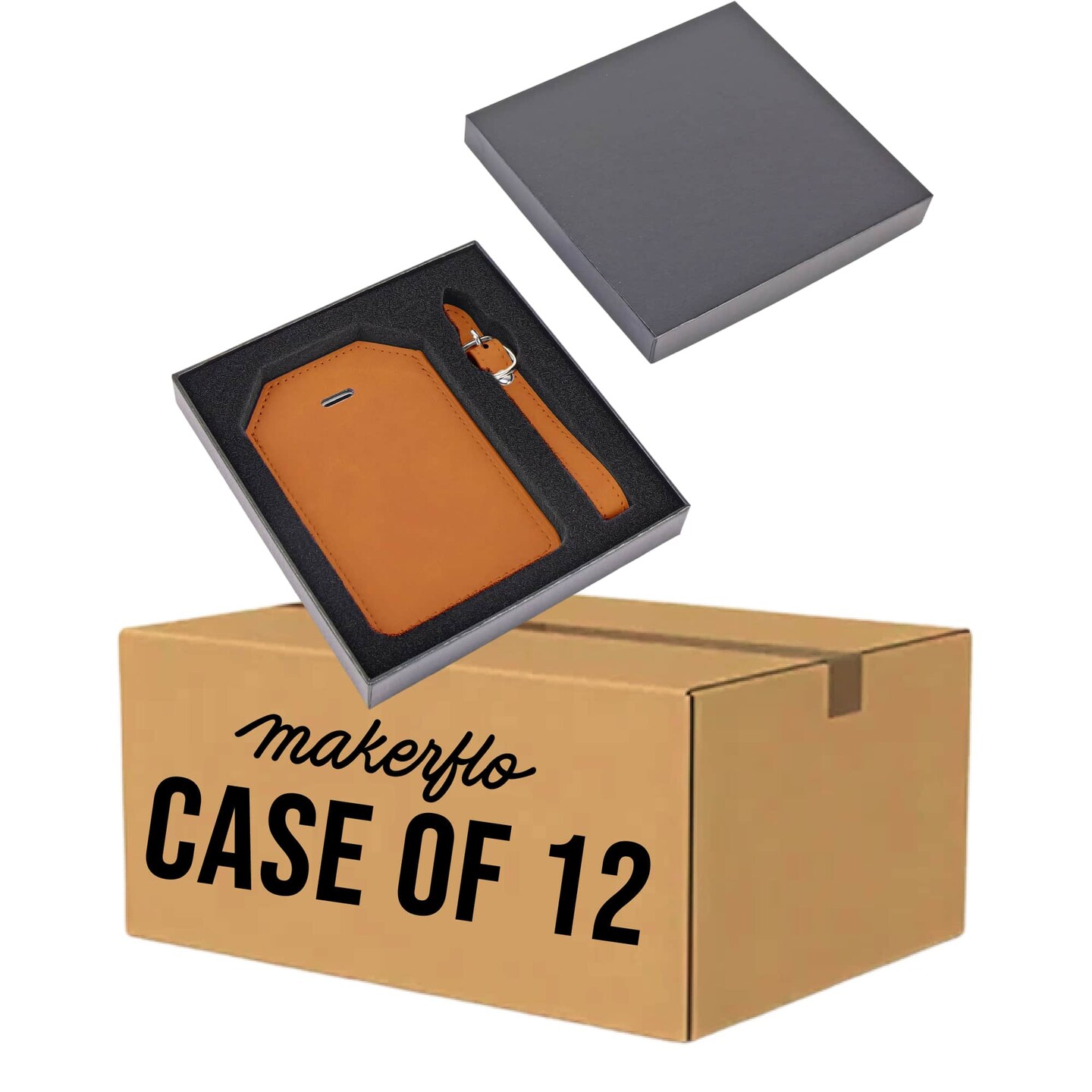 MakerFlo Laserette™ Luggage Tag Blank, Pack of 12 Engravable Leatherette Travel Bag Tag with Privacy Flap, Laser Engraving Material, Wholesale & Bulk