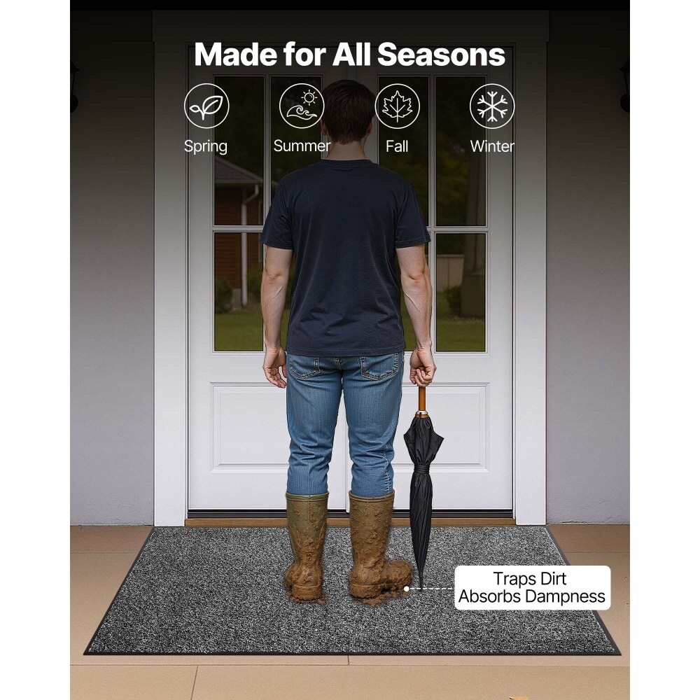 Heavy Duty Front Door Mat 5x3 ft Rug Indoor Outdoor Hallway Kitchen Balcony Grey