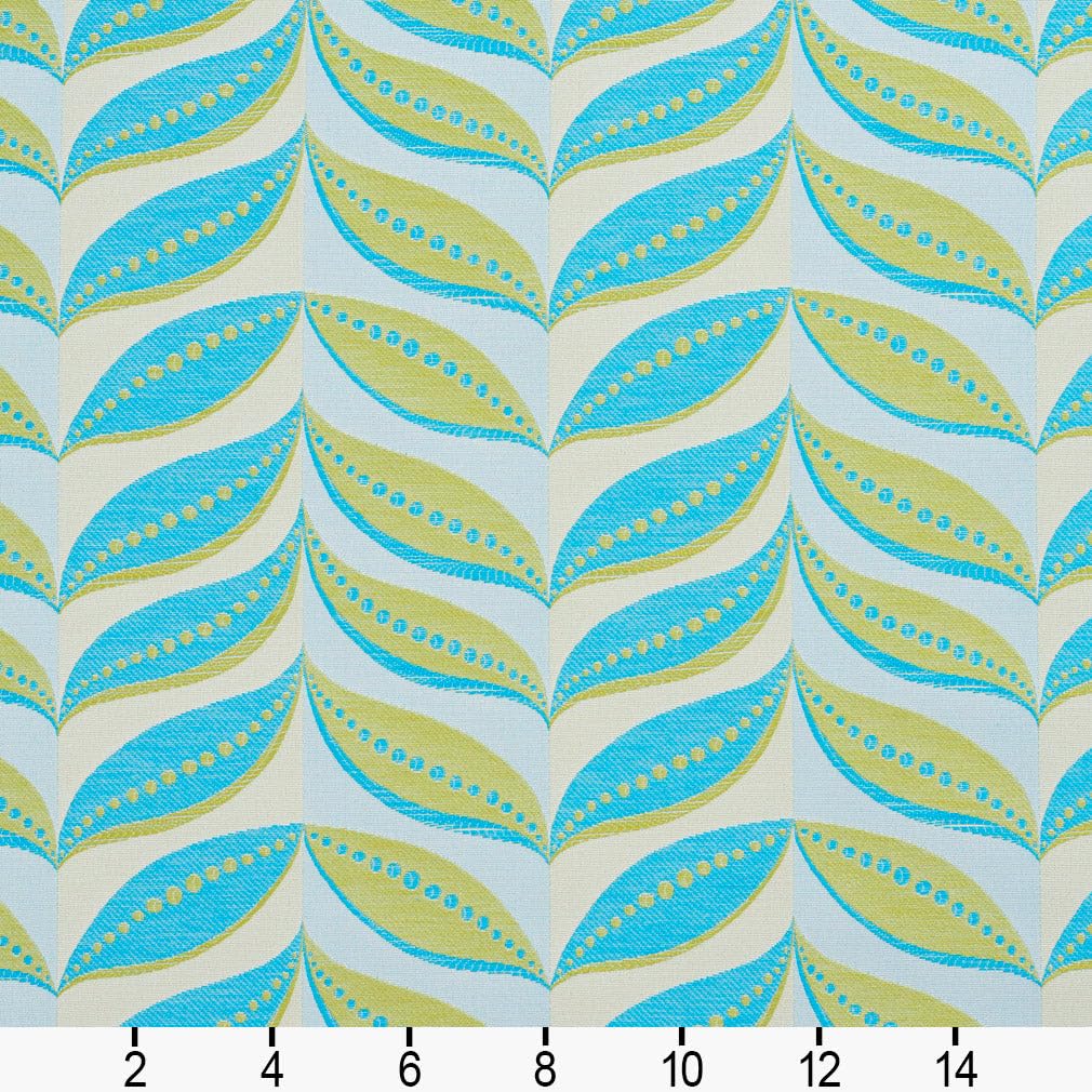 Aqua Green Stain Resistant Performance Pet Friendly Abstract Leaves Woven Pattern Upholstery Fabric by The Yard - SKU: Julie Calypso