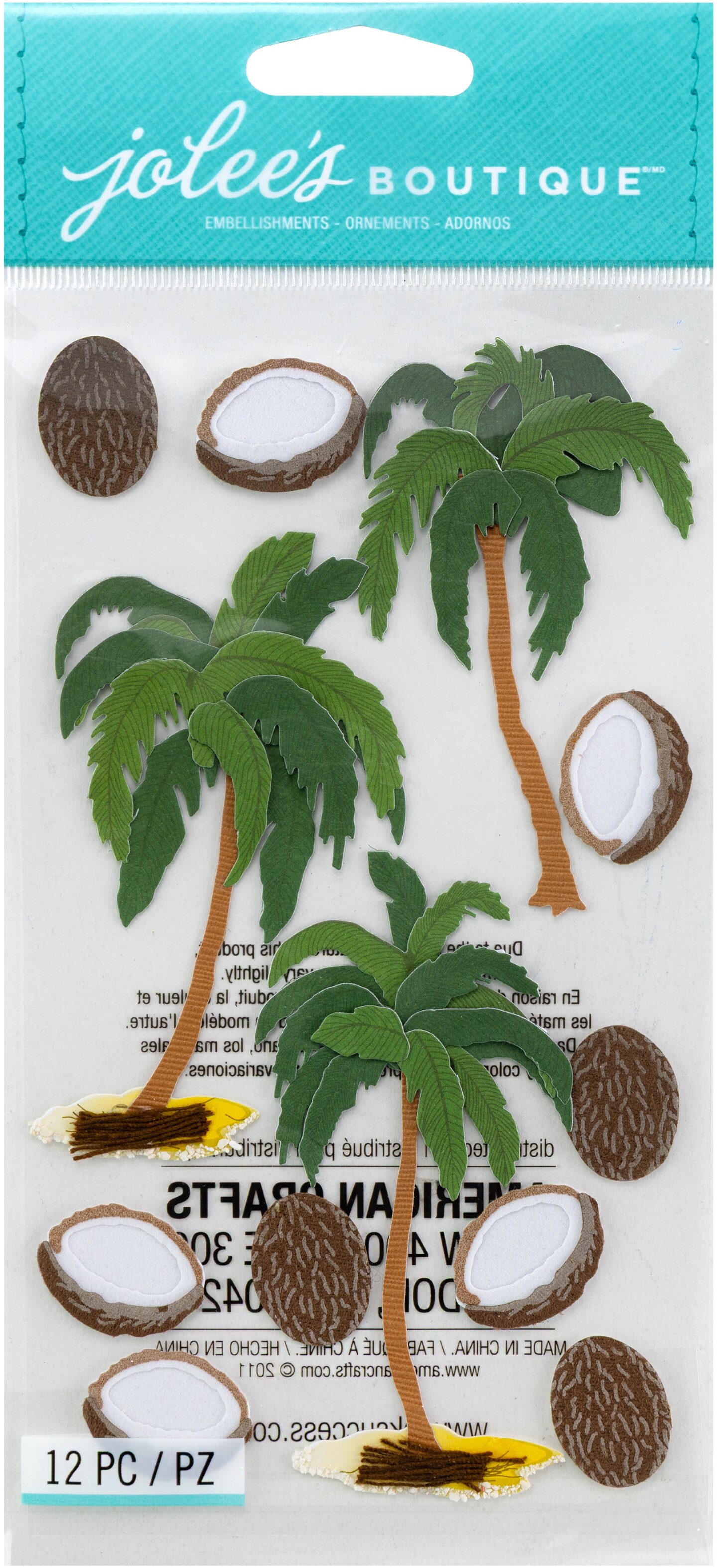 Jolee's Boutique Le Grande Dimensional Stickers - Coconut Palms, 12pcs